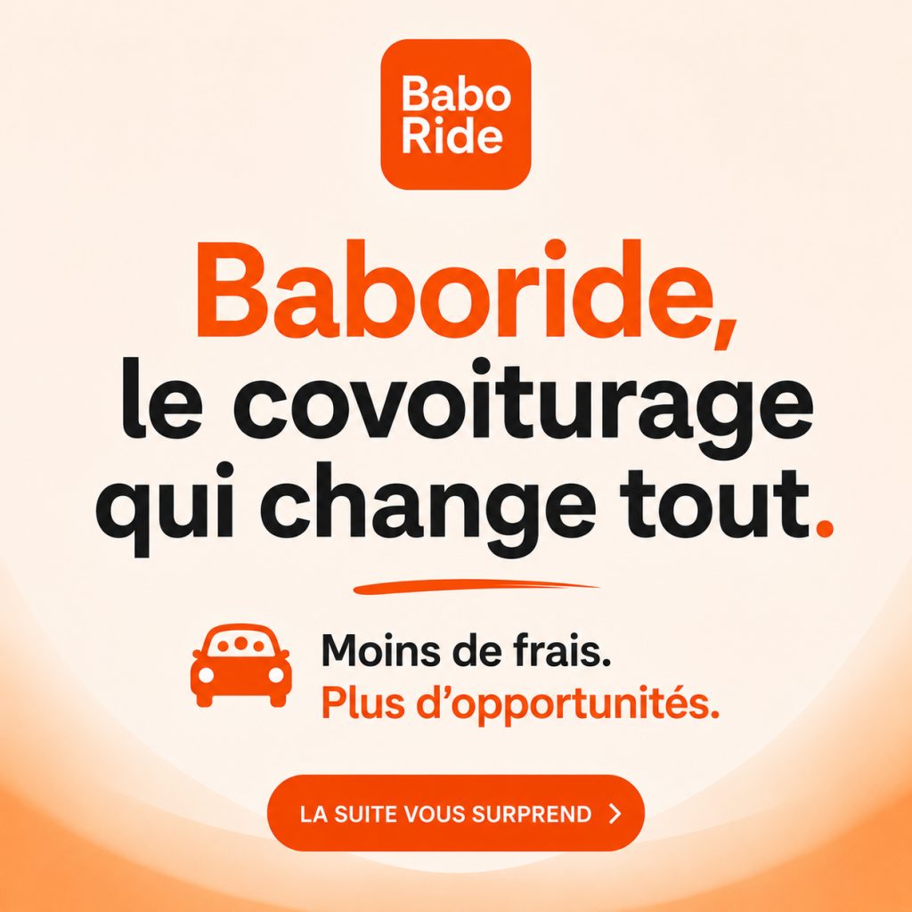 Logo Baboride et texte promotionnel sur fond dégradé beige et orange avec icône de voiture